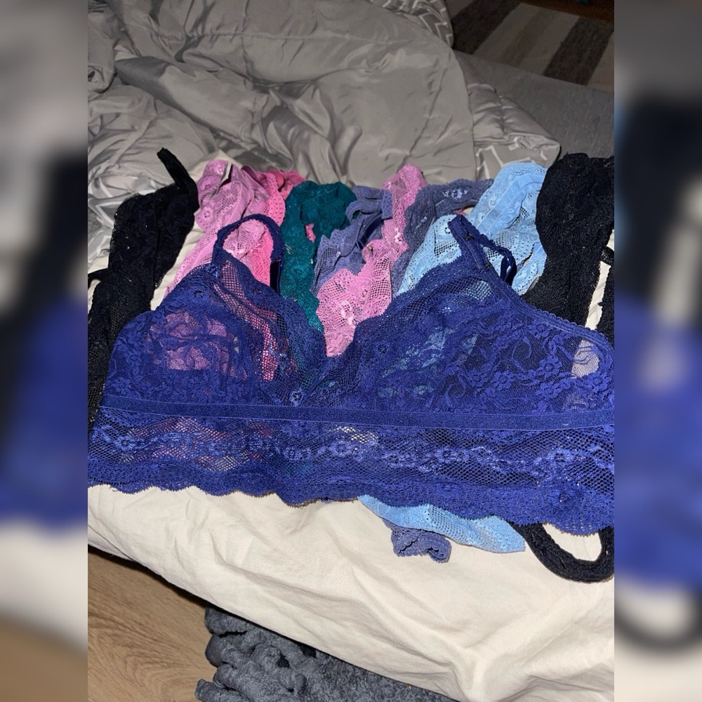 Lace Bralette Set - Blue, Pink, Black